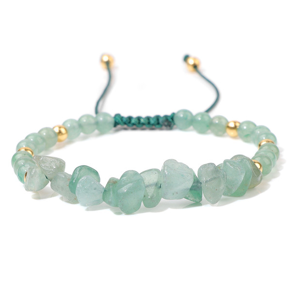 Hot Irregular Green Aventurines Gravel Bracelets Natural Stone Amethysts Bracelets Women Adjustable Rope Braided Bracelets Gift