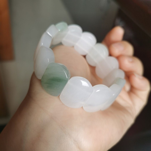 Tian Shan Cui Handicraft Couple Floating Flower Jade Color Jade Stone Hand Bracelet Jade Tablet Bracelet Pure Natural Gold Silk