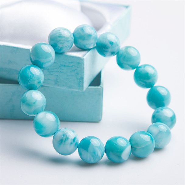 13mm Natural Larimar Stone Bracelet For Women Men Gift Gemstone Crystal Round Beads Dominica Water Pattern Stone Strands AAAAA