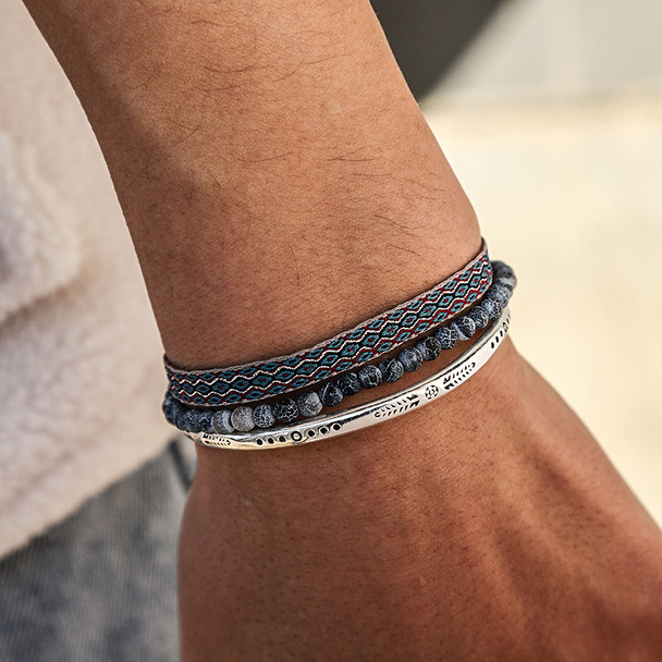 3Pcs/ Set Tibetan Buddhism Lucky Knot Rope Men' s Bracelet Natural Weathered Agate Beads Hand Carve Cuff Bracelet On Hand