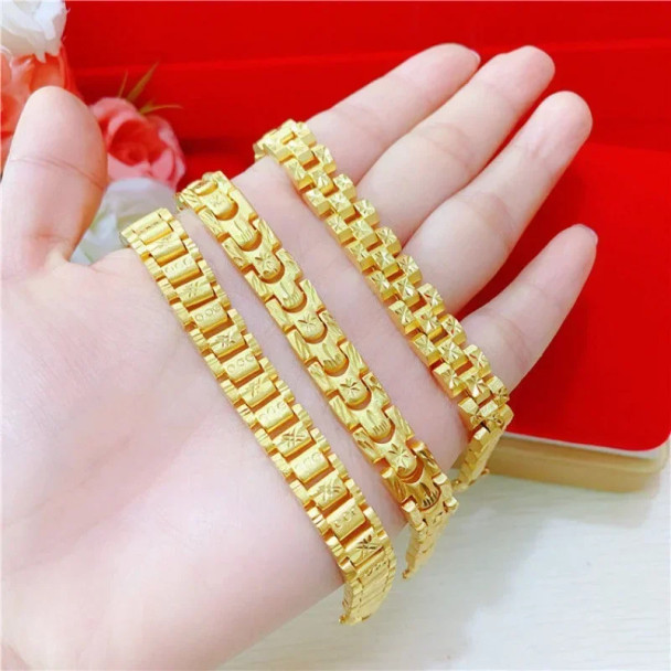 Gold au750 bracelet 24K rich 999 domineering mens watch chain jewelry S buckle can be customized