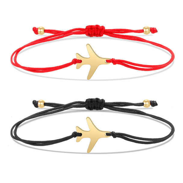 Gold-plated Stainless Steel Airplane Black Thread Bracelet For Women Fashion Mini Plane Lucky Red String Handmade Jewelry Gifts