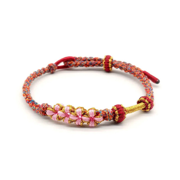 Women's Fashion Exquisite Hand-knitted Peach Flower Bracelet Red Cotton Thread Simple Romantic Charm Bracelets Rope Accessory
