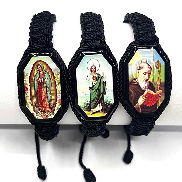 12Pieces Black thread St. Jude the Virgin Mary Reading old man drops oil wood chips double woven hand woven bracelet