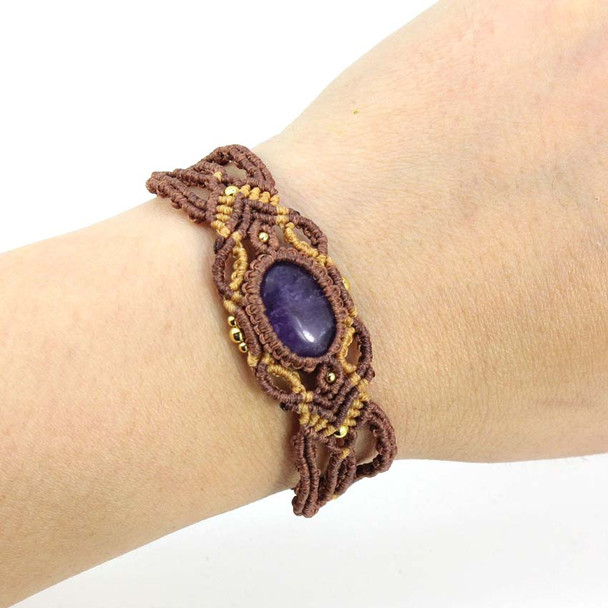 KFT Natural Crystal Quartz Oval Shape Handmade Thread Rope Wrapped Braided Macrame Stone Bracelets Jewelry For Women Girls Gift
