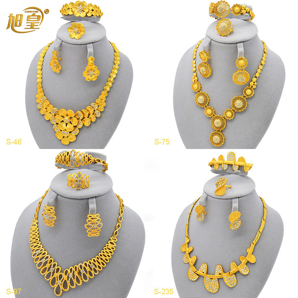 New Indian Designer 24k Gold Plated Jewelry Set for Women Wedding African Ethiopia Necklace Earrings Sets Bridal Banquet Gifts