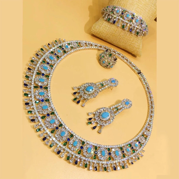 Luxury Noble Bridal Wedding Jewelry Set Neckalce Earrings Ring Bangle Jewelry Set for Women Prom Party Show Full CZ Jewelry