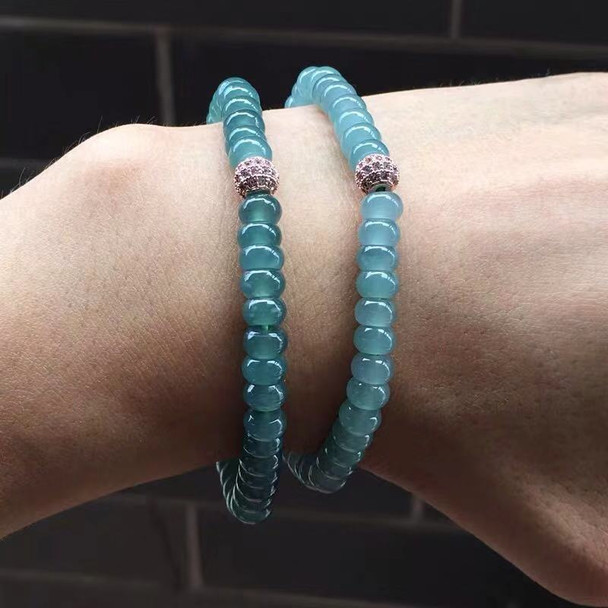 Jade a Goods Old Material Blue Water Ice Transparent Moisturizing Abacus Beads Bracelet for Women