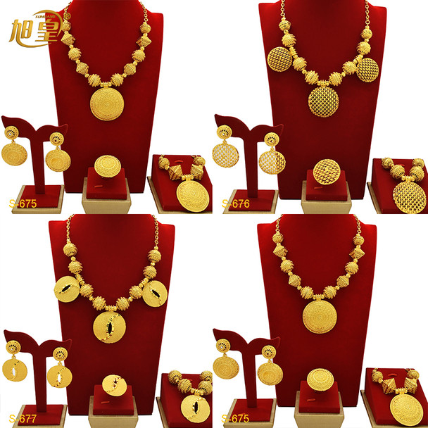 Middle East New Design 24k Gold Color Pendant Choker Sets Ethiopian Party Ball Shape Necklace Set For Dubai Bridal Jewelry Gifts