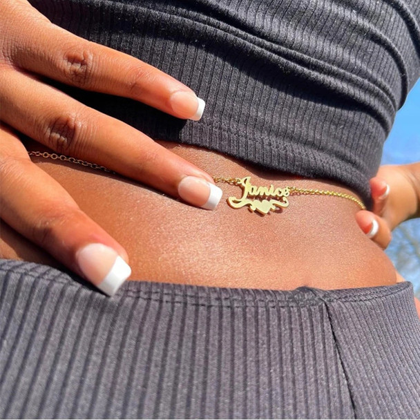 Sexy Body Charm Jewelry Beach Belly Chain For Women Custom Name Stainless Steel Heart Waist Chain Personalized Accessories Gift