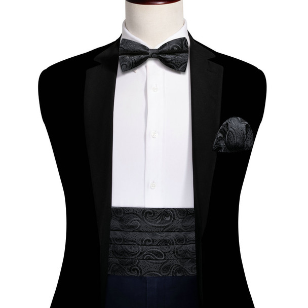 Formal Balck Silk Cummerbund For Men Classic Paisley Jacquard Bow Tie Set New Tuxedo Suit Accessorie Wedding Party Barry.Wang