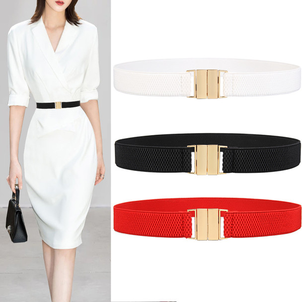 Fashion Women's cummerbunds Wide Belt Red Elastic Solid Casual wedding Waist gold buckle Belts Stretchy Waistband for Lady Dress