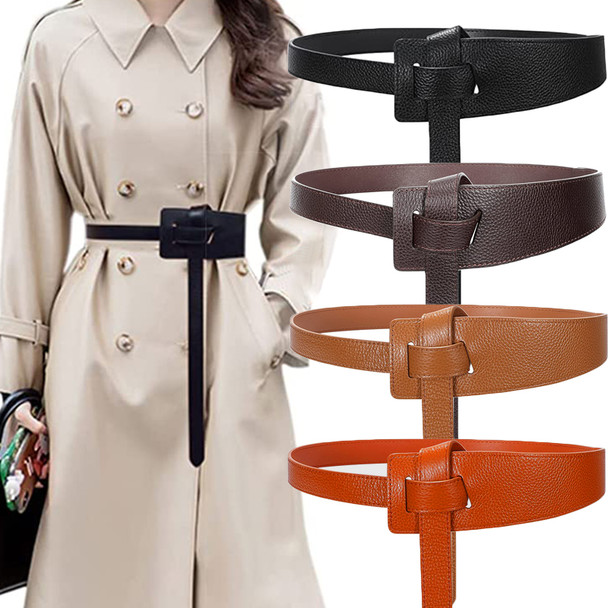 PU Designer Belts for Women High Quality Knot Soft Leather Long Cummerbunds Wide Coat Ceinture Lady Dress Solid Waistband Belt