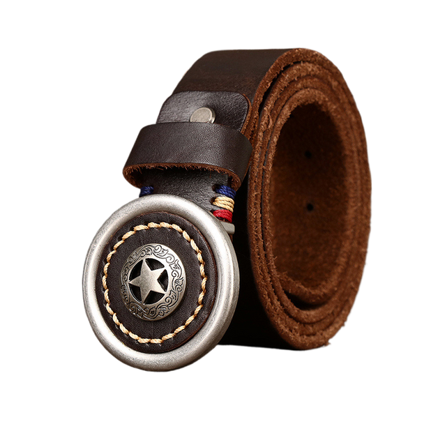 Men's fashionable and durable first layer of cowhide smooth buckle belt, personalized leather belt, Korean retro versatile