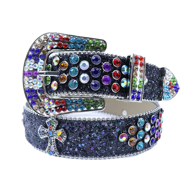 Unisex Women Men Western Rhinestone Belt Y2K bb Crystal Leather Belt For Jeans Pants