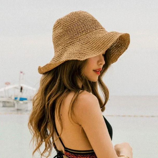 Simple Girl Sun Hat Wide Brim Floppy Summer Hats for Women Beach Panama Straw Dome Weave Bucket Hat Femme Shade Hat Women Hats