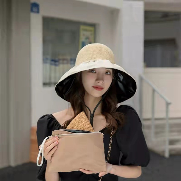 Women Sun Hats Foldable Straw Bucket Hat Summer Bucket Hat for Women Wide Brim Beach Hat Dome Patchwork UV Travel Fisherman Cap