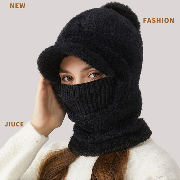 Women's Winter Outdoor Thickened Mink Hat Scarf Mask One-piece Knitted Hat Casual Cold Woolen Hat Warm Soft