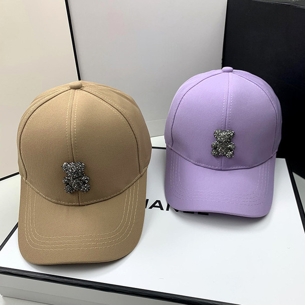 Sunscreen Hat for Men and Women Summer Fashion Sunshade Hat Spring and Autumn Rhinestone Bear Baseball Cap Face Small Cap Gorras