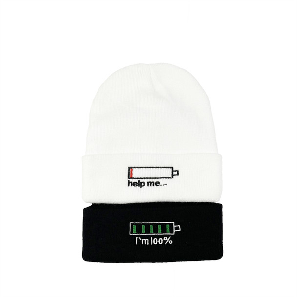 Autumn Winter Personality Beanie Hat Power Consumption Embroider Knitted Skullies Unisex Gorro Cap Bonnet Fun Hats For Couples