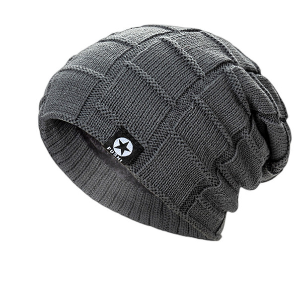 Men's Fleece-lined Beanies Hats Winter Thicken Cycling Ski Warm Bonnet Caps Outdoor Windproof Five Star Square Plaid Knitted Hat