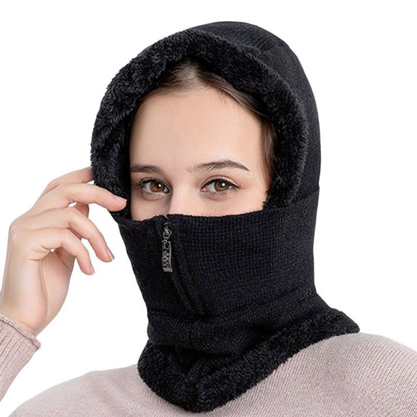 2in1 Women Winter Hood Neck Warmer Fleece Lined Balaclava Windproof Warm Knit Full Cover Hedging Cap Skiing Hat