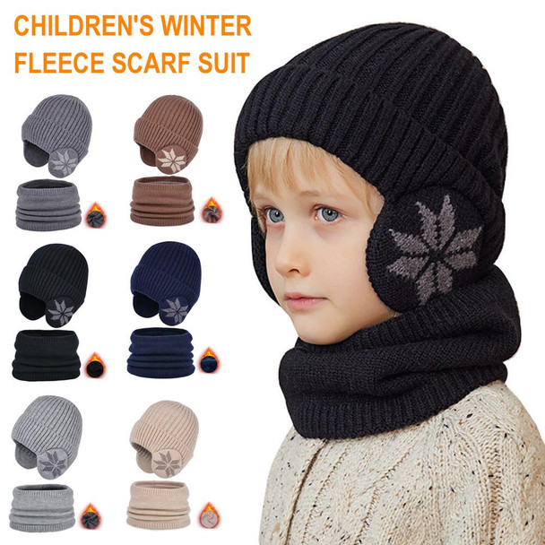 Kids Add Fur Lined Winter Knitted Hat With Earflap Fashion Beanie Hats For Boy Girls Outdoor Classic Keep Warm Caps Scarf S H7Q0