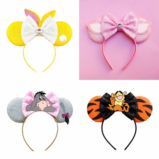 Winnie Pooh Headband Girl Tigger Hair Band Kid Donkey Eeyore Hairbands Baby Disney Sequins Bow Head Bands Women Cartoon Headwear