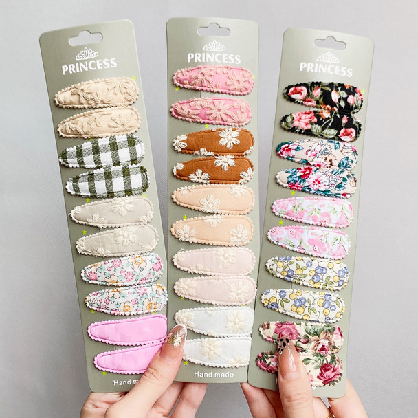 10Pcs/set 2.2'' Printed Embroidery Waterdrop Shape Hair Clips For Cute Girls BB Hairpin Barrettes Headwear Kids Hair Accessories 10Pcs/set 2.2'' Printed Embroidery Waterdrop Shape Hair Clips For Cute Girls BB Hairpin Barrettes Headwear Kids Hair Accessories