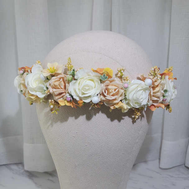 Champagne Rose Flower Crown Girls' Dress Hair Accessories Wedding Bridal Headband Ornament Kids Children Floral Garlands