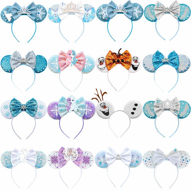 Disney Frozen Headbands Girls Snowflake Crown Sequins Bow Hairbands for Kids Olaf Hair Accessories Women Elsa Anna Headwear Gift