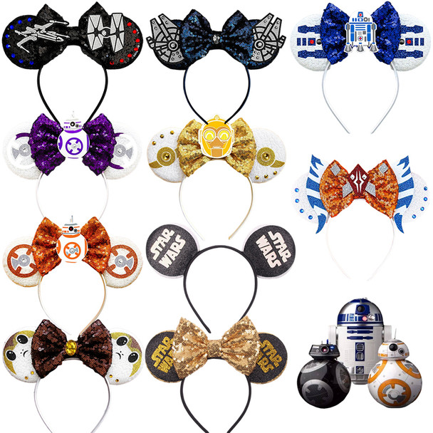 Lucasfilm STAR WARS Hair Band Kids C-3PO Hair Accessories Women Headbands Girl Sequins Bow Disney Hairbands BB-8 R2-D2 Headwear