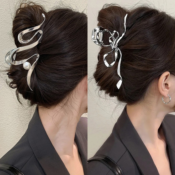 New Women Elegant Geometric Bow Hair Claws Vintage Simple Hair Clip Grab Large Metal Hairpins Barrettes Fashion Hair Accessories