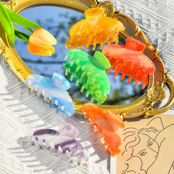 New French Hair Claw Acrylic Claw Clip Stripe Floral Crab Hair Clip Retro Popular Hair Catches Hair Accessories for Women Girls
