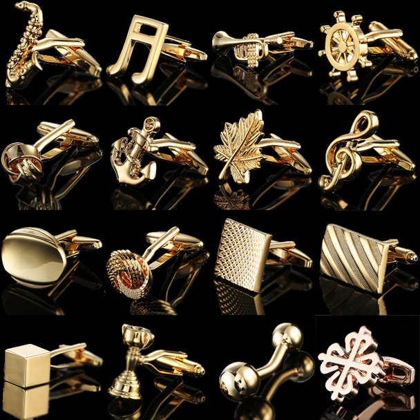 Quality Gold Color Cufflinks Chinese Knot Maple Leaves Crown Rudder Music French Shirt Cuffs Suit Accessories Wedding Jewelry