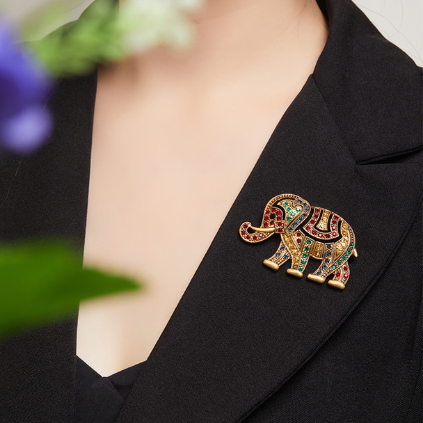 LEWIS SEGAL Jewelry Clothing CZ Rhinestone Animal Corsage Golden Elephant Brooch for Women Multi Color Ladies Gifts Dress