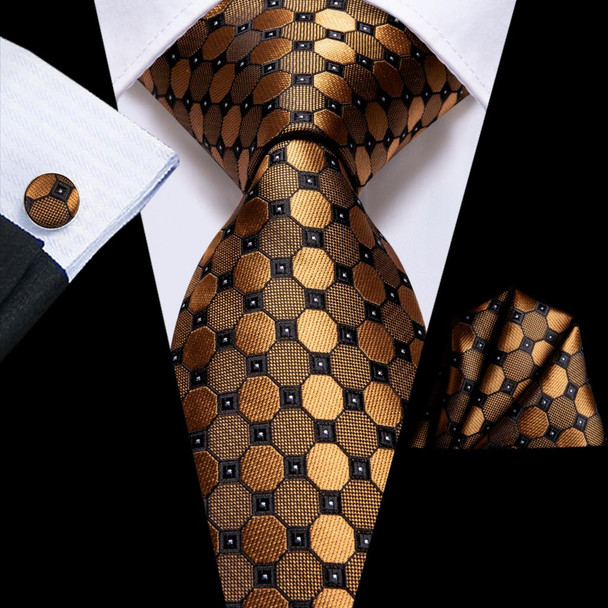 Hi-Tie Black Gold Orange Dot Paisley Silk Wedding Tie For Men Handky Cufflink Fashion Design Tie For Men Business Party Dropship