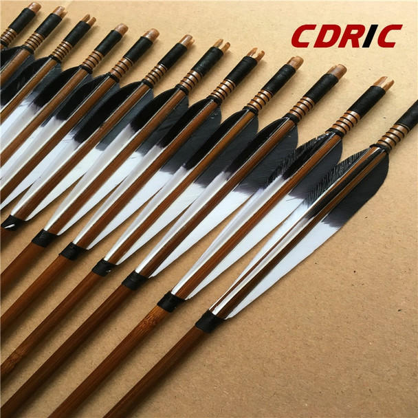 6/12/24pcs Handmade Bamboo Arrows Turkey Feather For Longbow Recurve