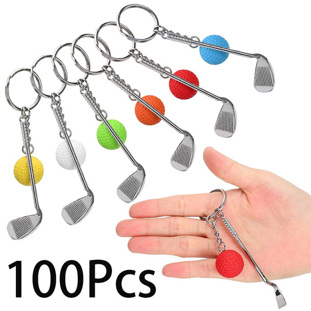 100Pcs Keychain Mini Golf Racket Ball Pendant Keyring Key Ring Creative Metal Pendant Tennis Key Chain Sports Clubs Gift