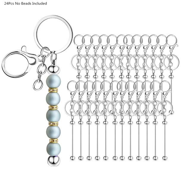 24 Pieces Metal Beadable Keychain Bars Blanks for Beads Pendant Jewelry Charms DIY Crafts Keychains Making Valentine’s Gift