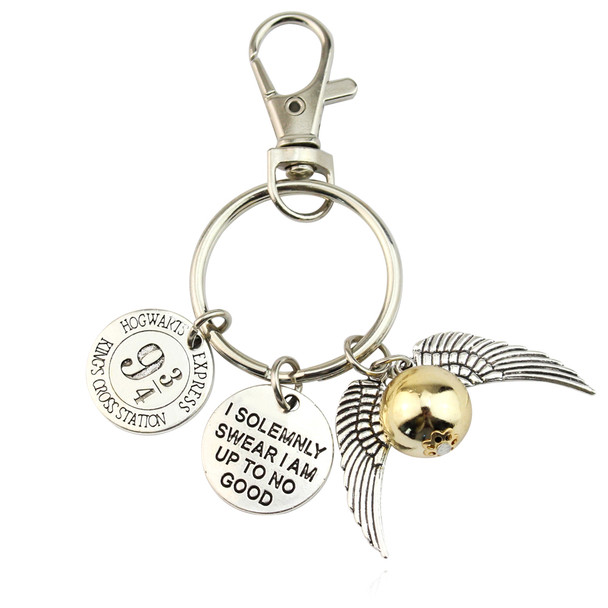 Harries Deathly Hallows Key Chain Platform 9 and Three Quarters I Solemnly Swear Snitch Keyring Kids Toy Model Doll