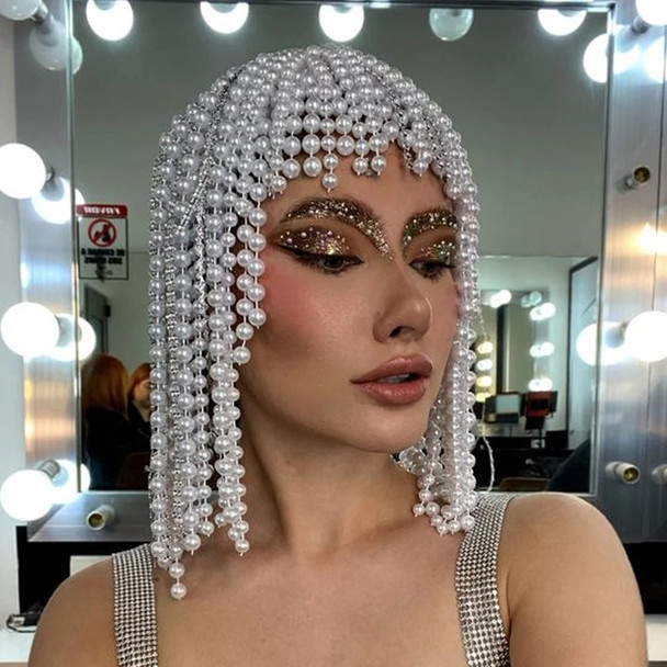 Fashion Pearl Tassel Headpiece Cap Wedding Hair Accessories 2024 Gift Indian Jewelry Elegant Bridal Head Chain Hat Women Prom