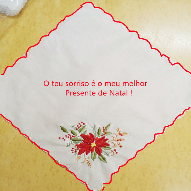 Set of 12 Handkerchiefs White Cotton Cloth Fabric Hankies Scalloped Edges Hanky Phrase Embroidered Floral 12"x12"