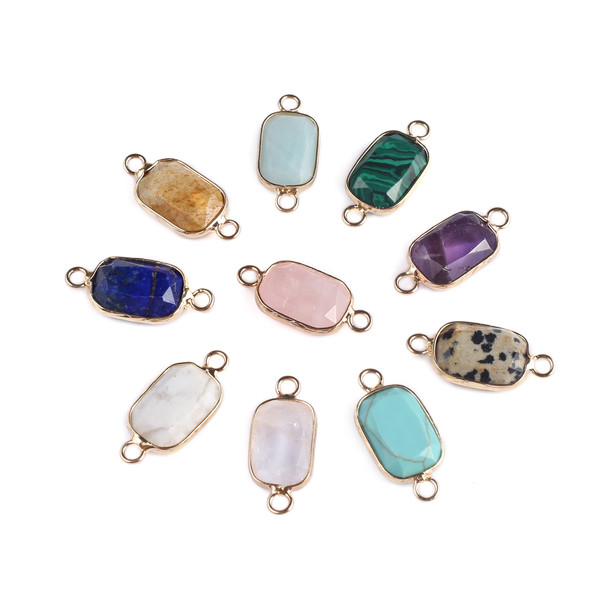 3pcs Natural Gem Stone Connector Fashion Rose Pink Quartz Pendant for Making DIY Necklace Charm Bracelet Jewelry Accessories