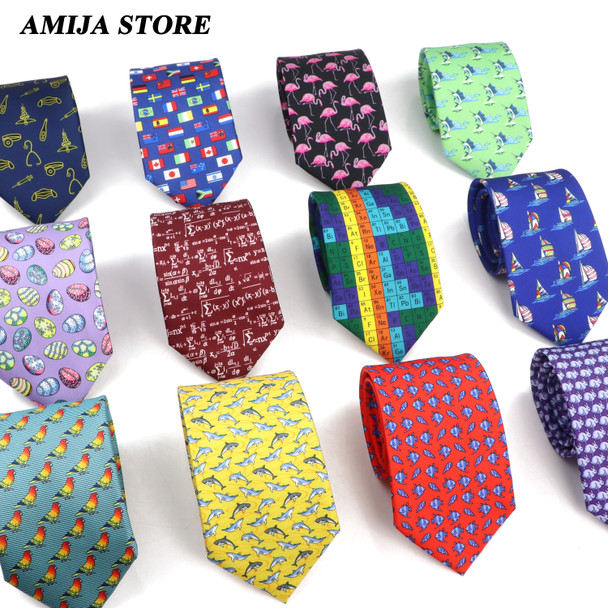 Creative Imitation Silk Ties Men's 7.5cm Graffiti Physical Chemistry Animal Necktie For Men Wedding Business Soft Printing Tie W