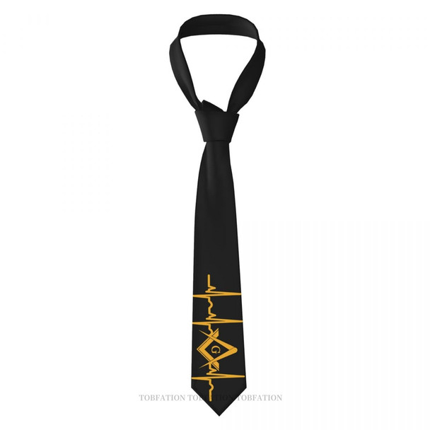 Heartbeat Print Ties Freemason Gold Square Compass Casual Unisex Neck Tie Shirt Decoration Narrow Striped Slim Cravat