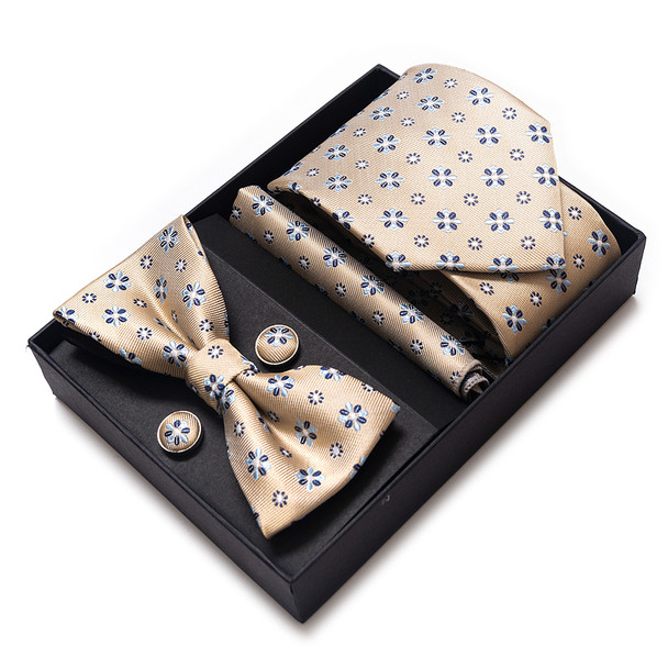 Fashion Factory Sale Mix Colors Holiday Gift Tie Pocket Squares Cufflink Set Necktie Box Man Dot Blue lover's day Fit Business