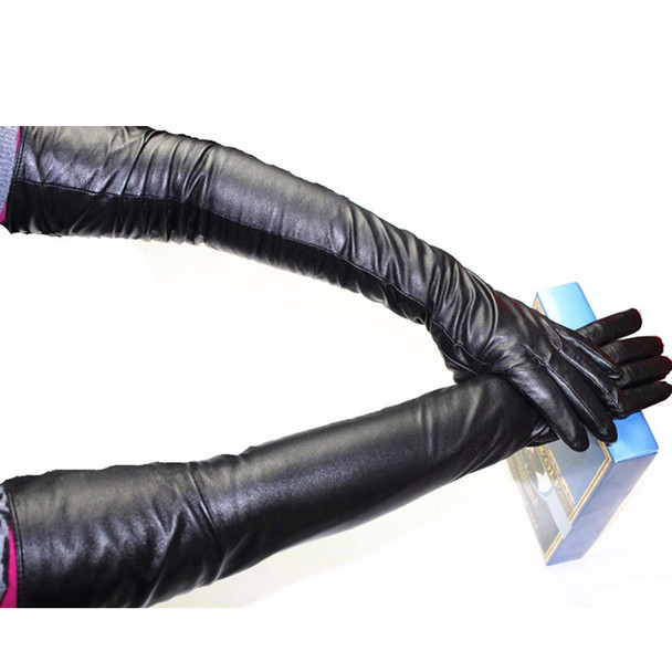 Long Sheepskin Gloves Women's Genuine Leather 58cm Length Sleeve Velvet Lining Keeps Warm in Autumn and Winter