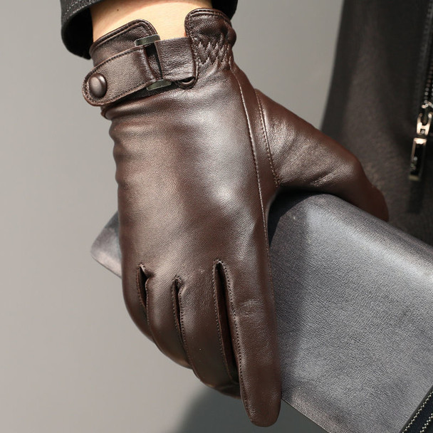 Sheepskin Genuine Leather Men's Gloves Fashion Driving Riding Gloves Warm Cashmere Lined Thin Mittens For Male Free Shipping