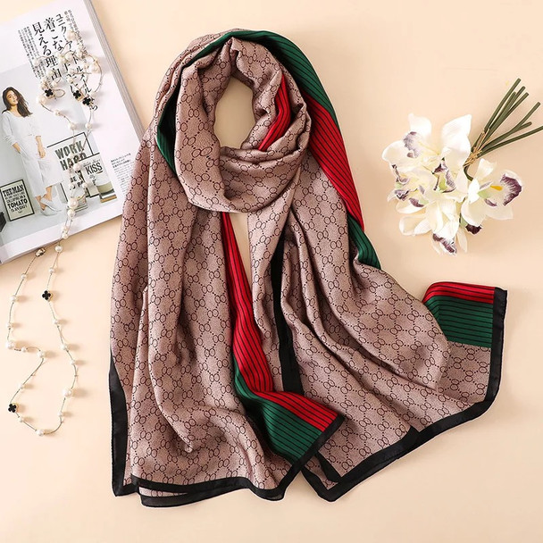 The Four Seasons 180*90CM Scarves Fashion Design Satin Finish Shawl Women Popular Print Warm Hijab Luxury Brand Lrage Silk Scarf